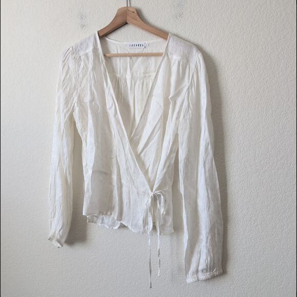 Lacausa Women's White Wrap Top - Size L Embroidery Boho Relaxed Anthropologie - Picture 10 of 11